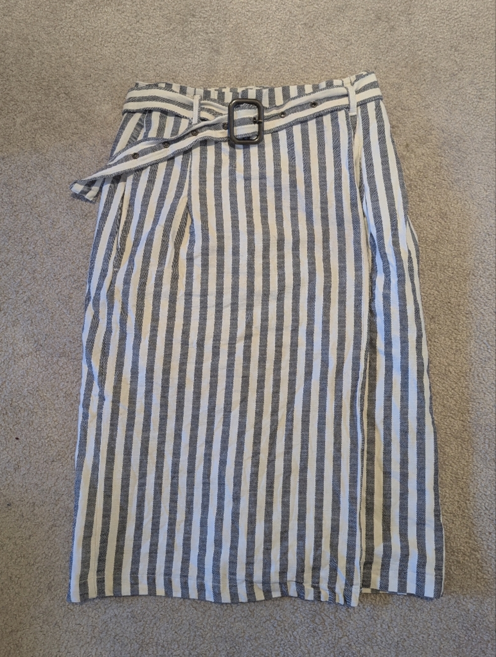 Anthropologie White & Blue Striped Belted Midi Pencil Wrap Skirt With Pockets 6